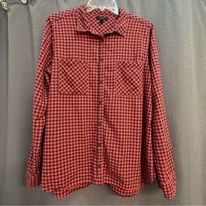 J. Crew Gingham Plaid Checkered Button Up Top Red Black Pockets Size 14